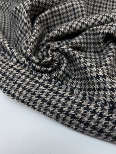 Virgin Wool Houndstooth Tweed Gray-Beige