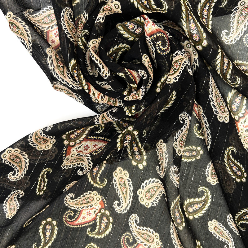 Polyester Lurex Chiffon Printed Green Black