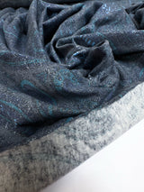 Cotton Stretch Knitted Fabric in Gray Blue Print
