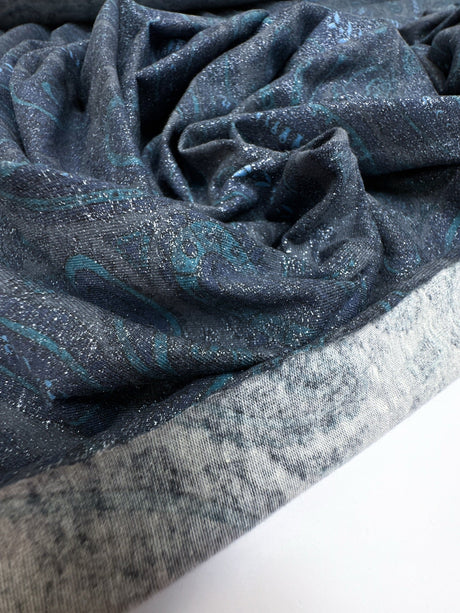 Cotton Stretch Knitted Fabric in Gray Blue Print