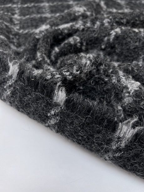 Virgin Wool Blend Bouclé Tweed Checked Gray