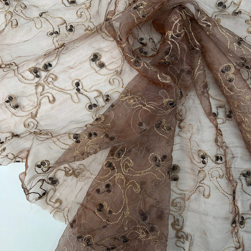 Polyester Organza Lurex Embroidered Golden Pink
