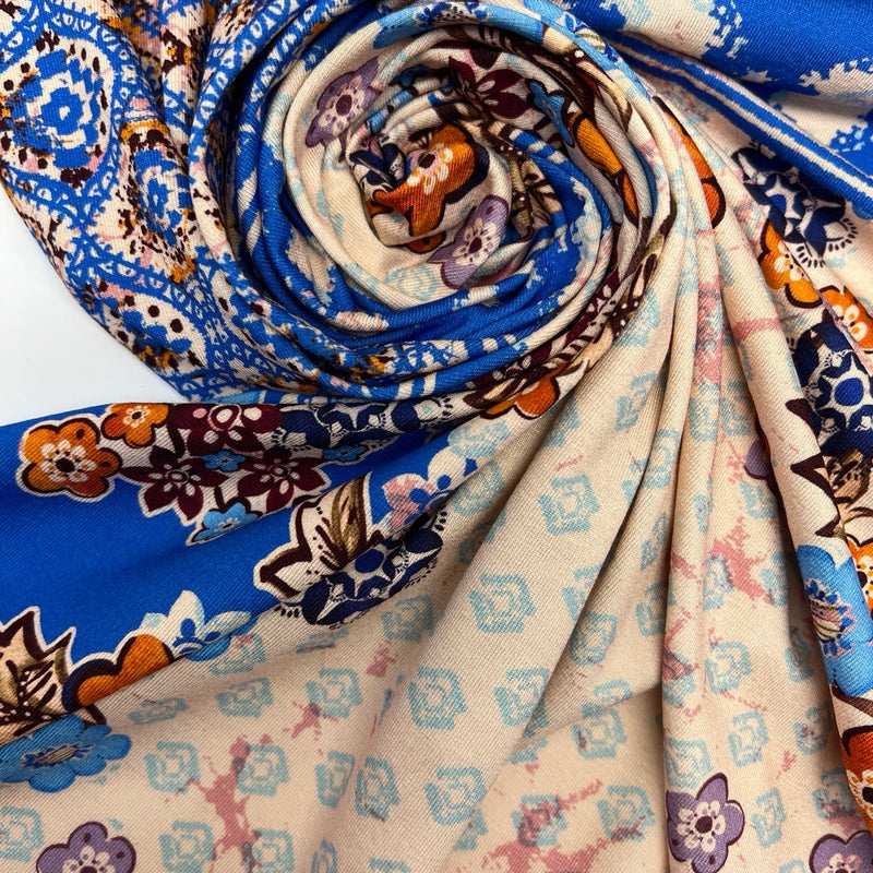 Viscose Knit Printed Beige-Blue