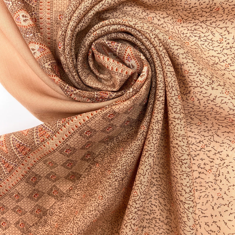 Printed Wool Staple Fabric Brown Beige