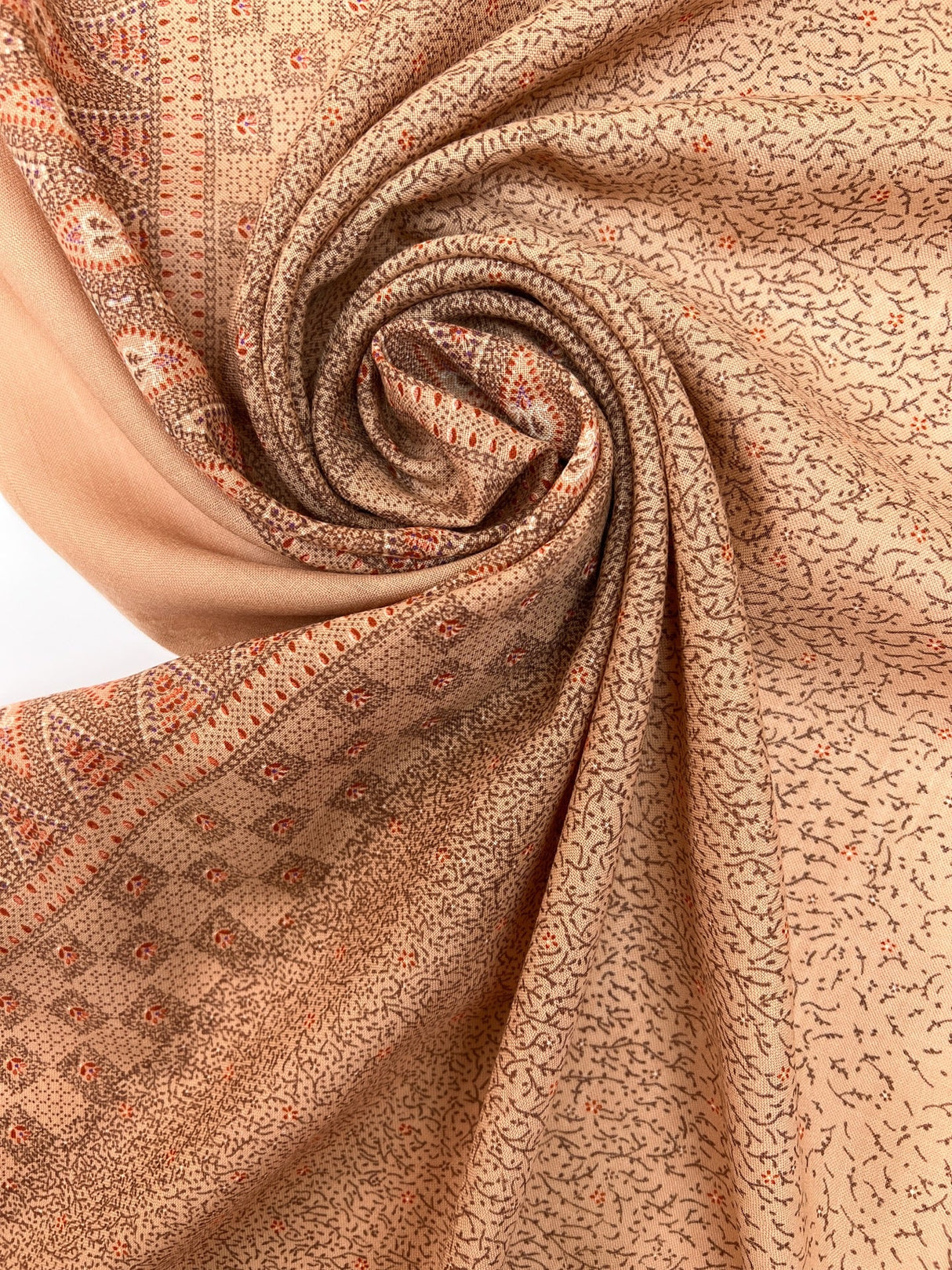 Printed Wool Staple Fabric Brown Beige