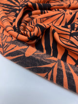 Wool Floral Printed Fabric Orange Black