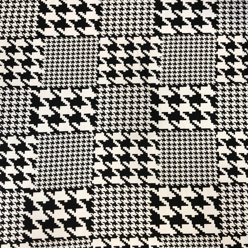 Big And Small Houndstooth Print Polyester Spandex Fabric - Black And White Houndstooth, 58" To 60" Width
