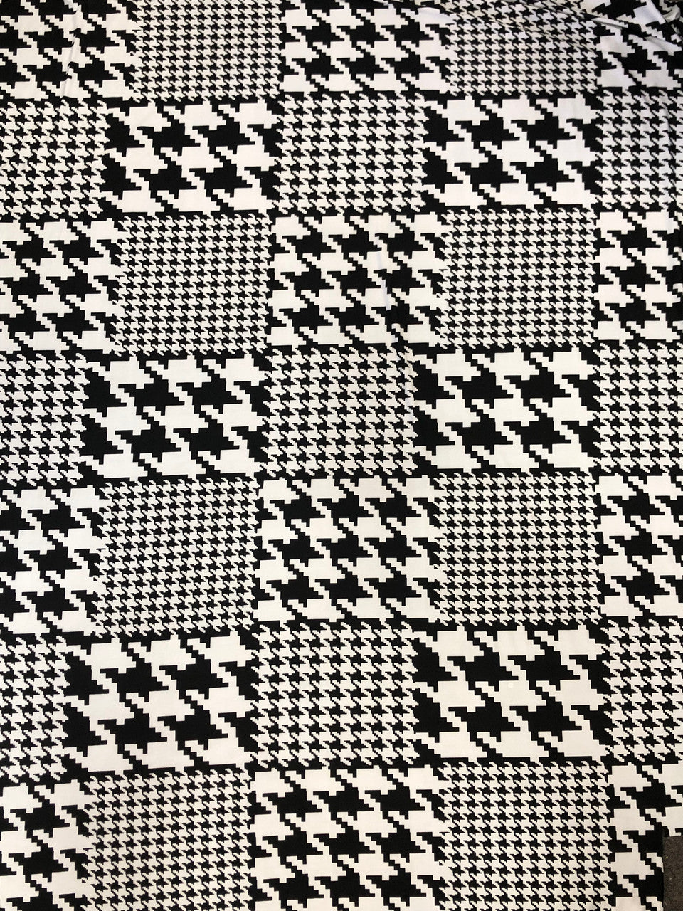 Big And Small Houndstooth Print Polyester Spandex Fabric - Black And White Houndstooth, 58" To 60" Width