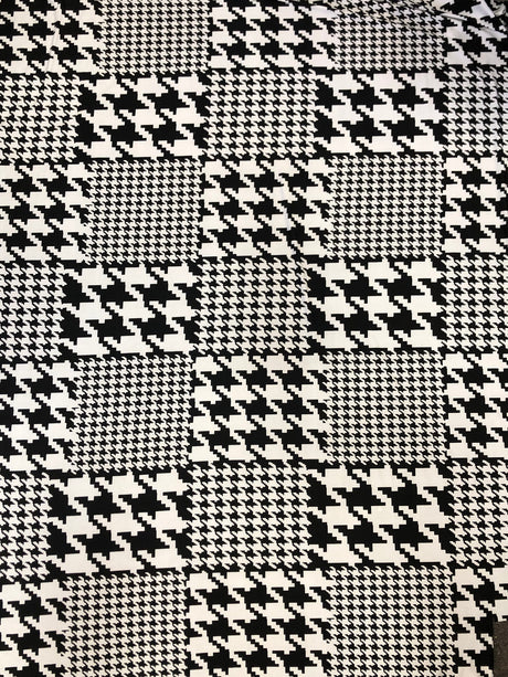 Big And Small Houndstooth Print Polyester Spandex Fabric - Black And White Houndstooth, 58" To 60" Width