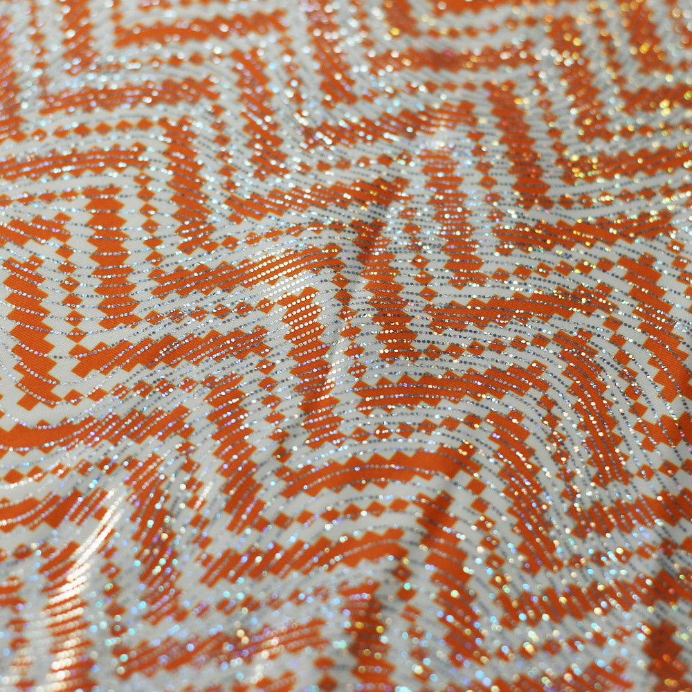 Zig Zag Racer Foil Polyester Spandex Fabric - Sparkly Chevron Foil Print, 58/60" Width (1 Yard)