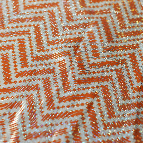 Zig Zag Racer Foil Polyester Spandex Fabric - Sparkly Chevron Foil Print, 58/60" Width (1 Yard)