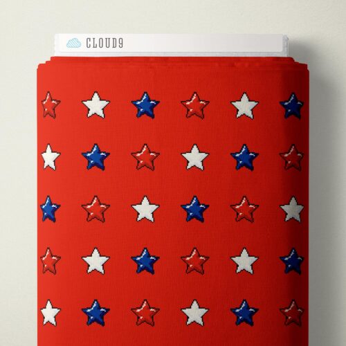 Cotton Print 8-Bit Stars Red Pop Stars Fabric