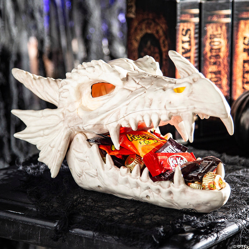 8" Light-Up Dragon Skull Candy Bowl Plastic Halloween Decoration