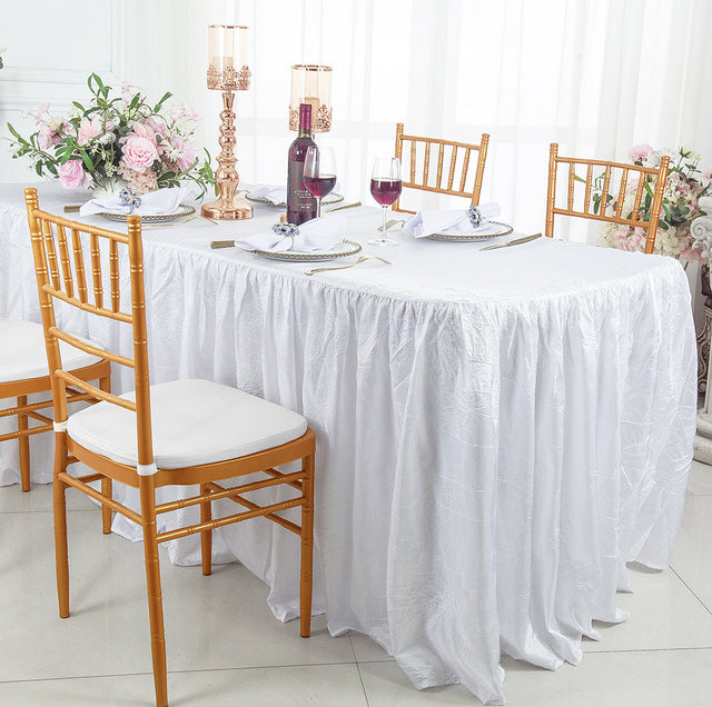 Crushed Taffeta Rectangular Fitted Tablecloth With Skirt 8 Ft White