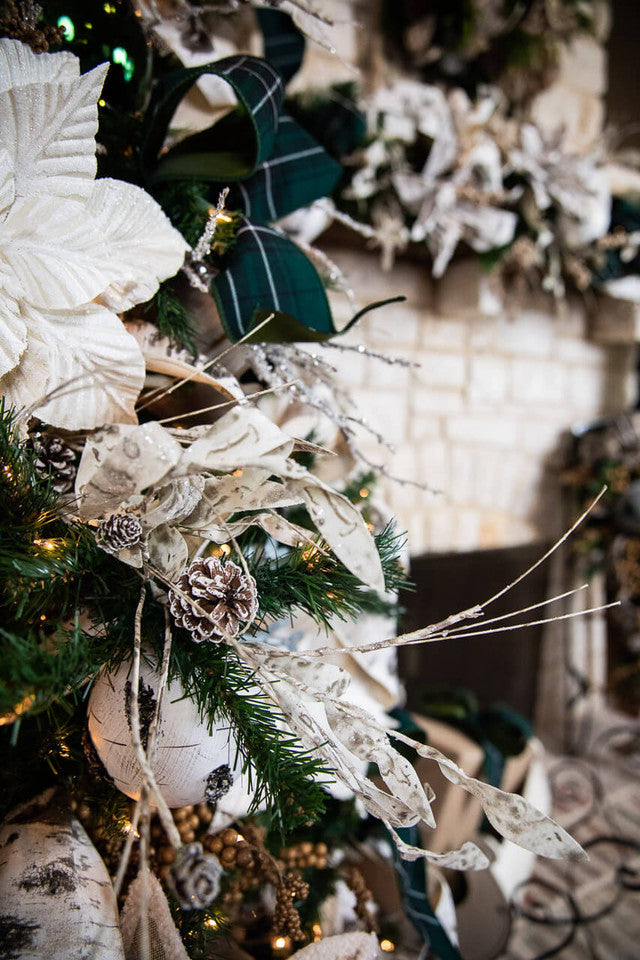 32 Inch Iced Birch Cone Stem – Rustic Woodland Elegance for Natural Holiday Décor