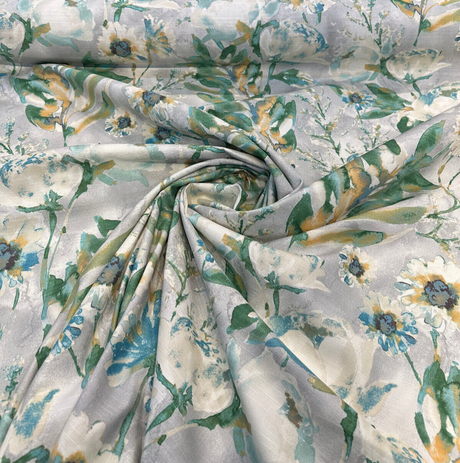 Kelly Ripa Home Seaglass Flower Mania Cotton Fabric - Floral Watercolor Print, Seaglass Multi, 54" Width (1 Yard)