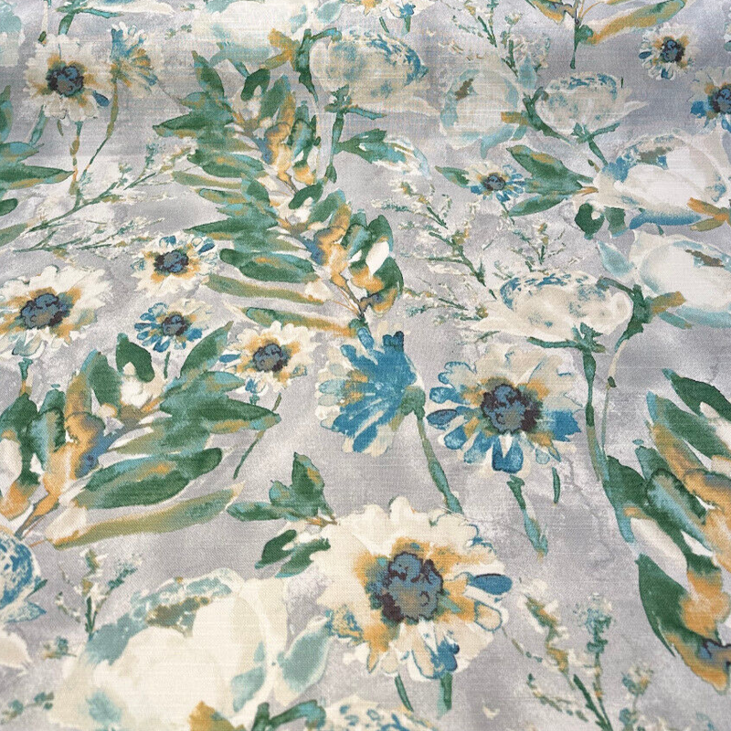 Kelly Ripa Home Seaglass Flower Mania Cotton Fabric - Floral Watercolor Print, Seaglass Multi, 54" Width (1 Yard)