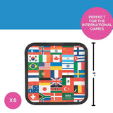 8 Ct. Flags of All Nations International Party Square Paper Dinner Plates 9" Multinational Flag Design