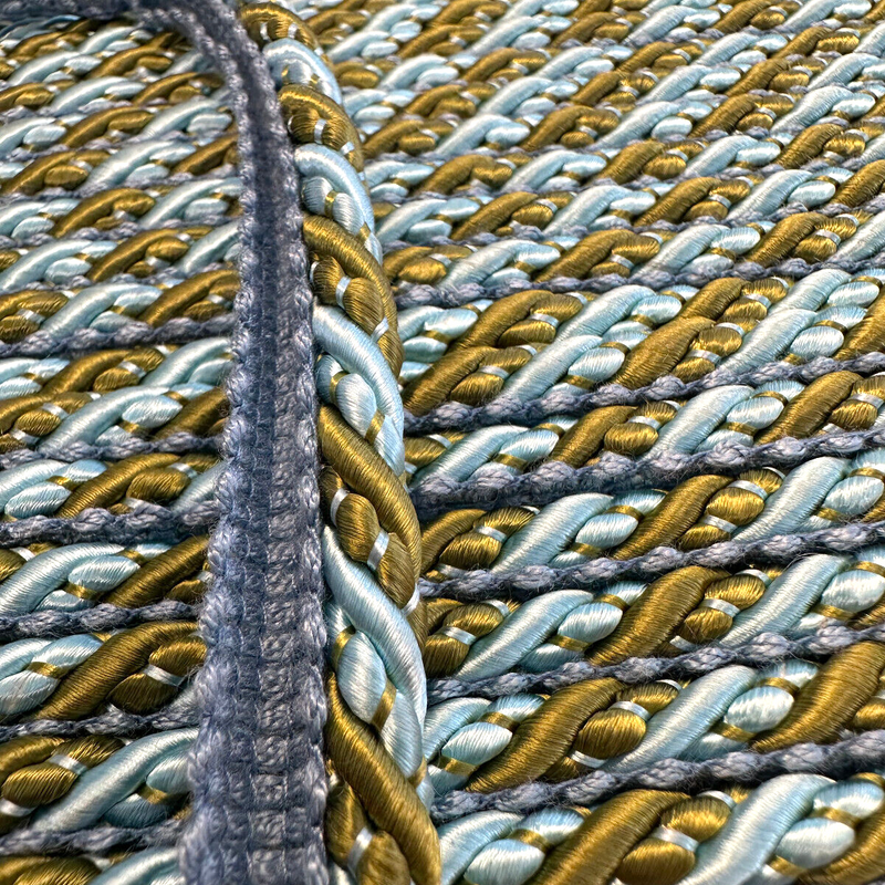 Light Blue With Olive Green Trim Rope With Gimp Polyester Fabric - Light Blue, Olive Green, Gimp Trim, 2 CM Width (1 Yard)
