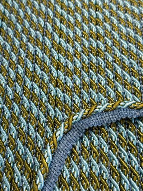 Light Blue With Olive Green Trim Rope With Gimp Polyester Fabric - Light Blue, Olive Green, Gimp Trim, 2 CM Width (1 Yard)