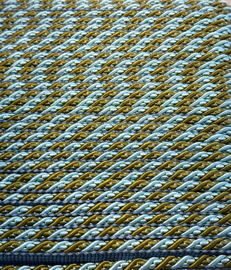 Light Blue With Olive Green Trim Rope With Gimp Polyester Fabric - Light Blue, Olive Green, Gimp Trim, 2 CM Width (1 Yard)