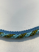 Light Blue With Olive Green Trim Rope With Gimp Polyester Fabric - Light Blue, Olive Green, Gimp Trim, 2 CM Width (1 Yard)