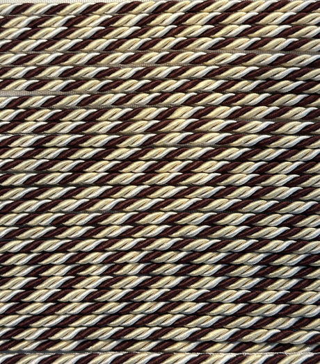 Mini Trim Rope With Gimp Polyester Fabric - Brown With Cream Beige, 1 CM Width (1 Yard)
