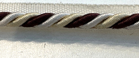 Mini Trim Rope With Gimp Polyester Fabric - Brown With Cream Beige, 1 CM Width (1 Yard)