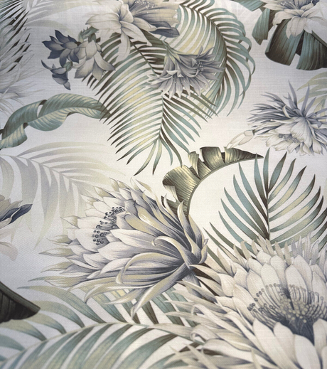 Harbor Island White Smoke Cotton Fabric - White Smoke Floral Botanical Tropical Leaves, 54" Width (1 Yard)