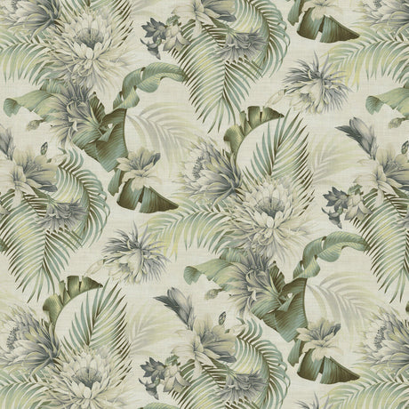 Harbor Island White Smoke Cotton Fabric - White Smoke Floral Botanical Tropical Leaves, 54" Width (1 Yard)