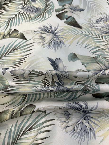 Harbor Island White Smoke Cotton Fabric - White Smoke Floral Botanical Tropical Leaves, 54" Width (1 Yard)