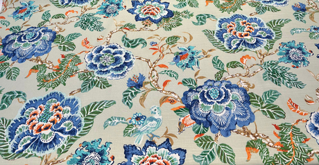Summer Palace Cotton Fabric - Matcha Green Floral Bird Print, 54/55" Width, 27" Horizontal Repeat, 25.25" Vertical Repeat (1 Yard)