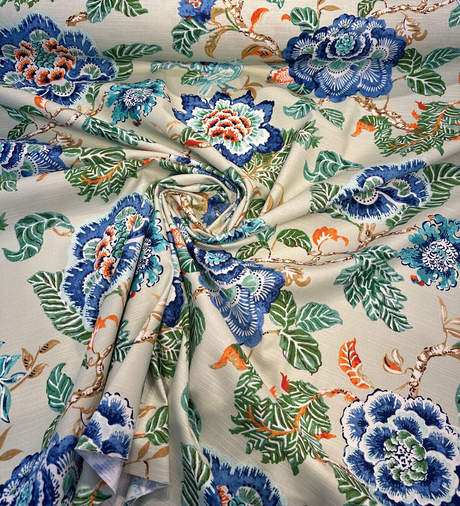 Summer Palace Cotton Fabric - Matcha Green Floral Bird Print, 54/55" Width, 27" Horizontal Repeat, 25.25" Vertical Repeat (1 Yard)