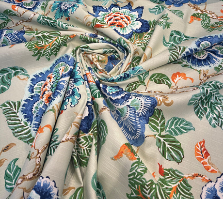 Summer Palace Cotton Fabric - Matcha Green Floral Bird Print, 54/55" Width, 27" Horizontal Repeat, 25.25" Vertical Repeat (1 Yard)