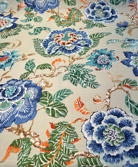 Summer Palace Cotton Fabric - Matcha Green Floral Bird Print, 54/55" Width, 27" Horizontal Repeat, 25.25" Vertical Repeat (1 Yard)