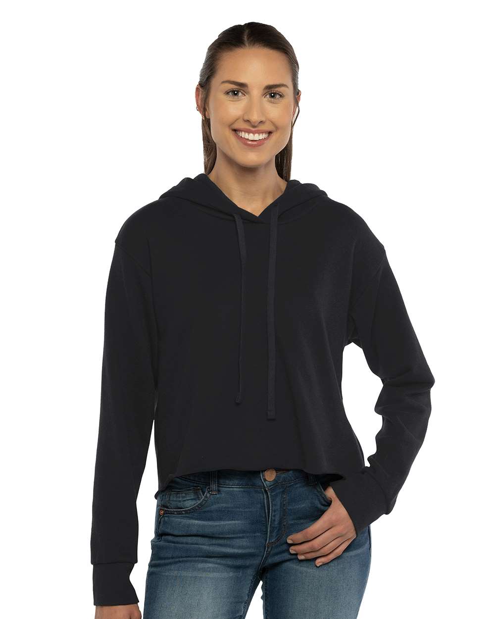 Next Level® Women's Laguna Sueded Raw Edge Crop Hoodie Sweatshirt
