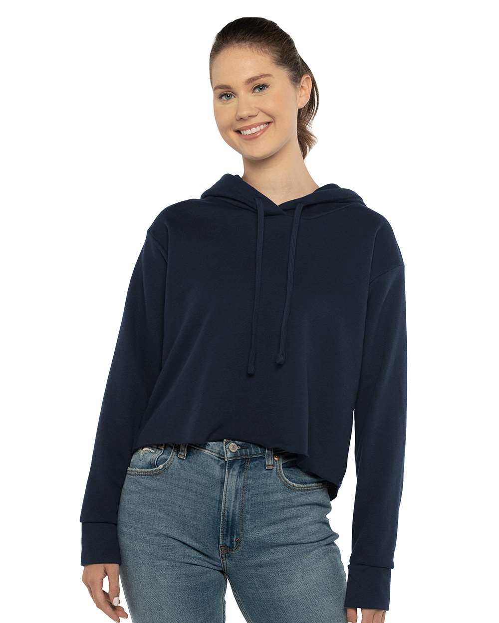 Next Level® Women's Laguna Sueded Raw Edge Crop Hoodie Sweatshirt