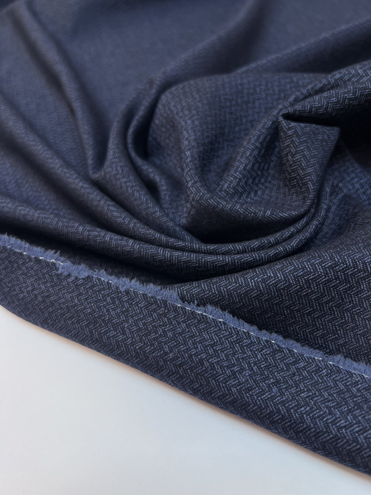 Wool Tweed Blue Herringbone