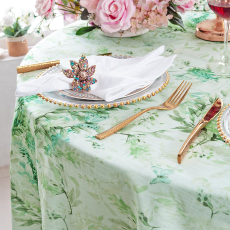 Round Faux Linen Tablecloth 120" Verdure