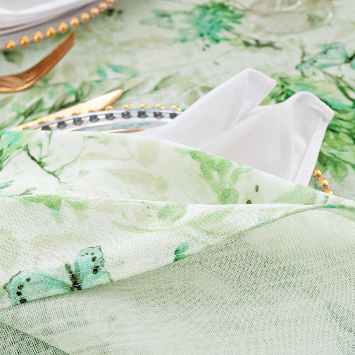 Rectangular Faux Linen Tablecloth 90x132 Verdure