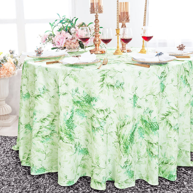 Round Faux Linen Tablecloth 120" Verdure