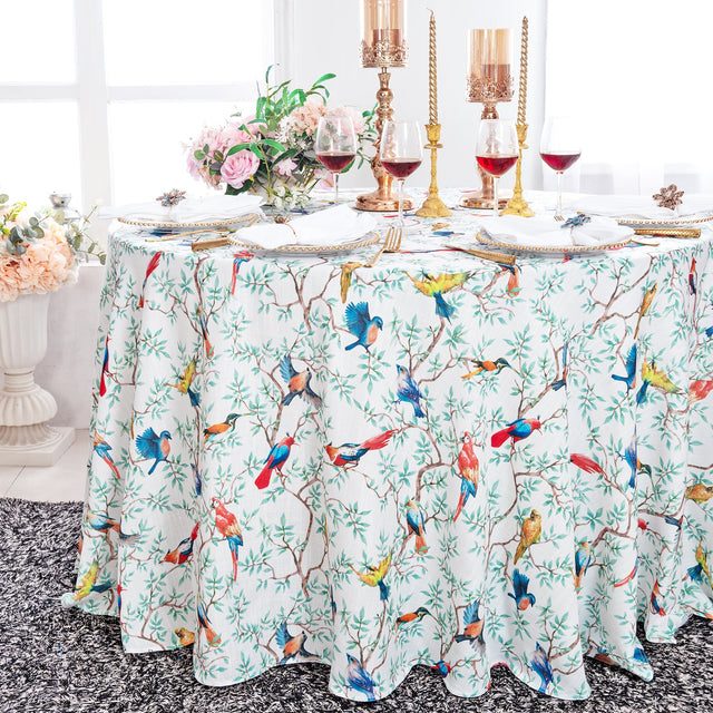 Round Faux Linen Tablecloth 132" Arboreal