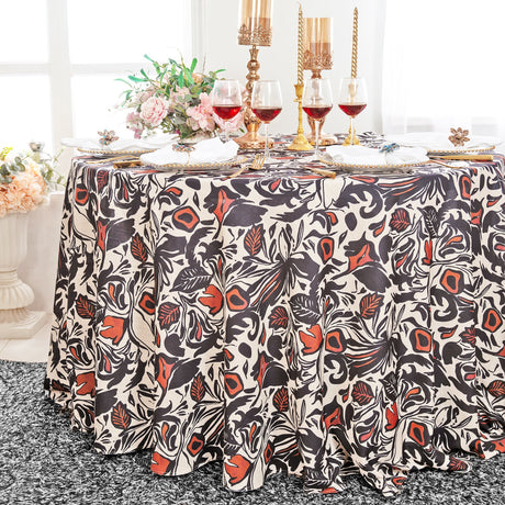 Round Faux Linen Tablecloth 132" Burnt Sienna