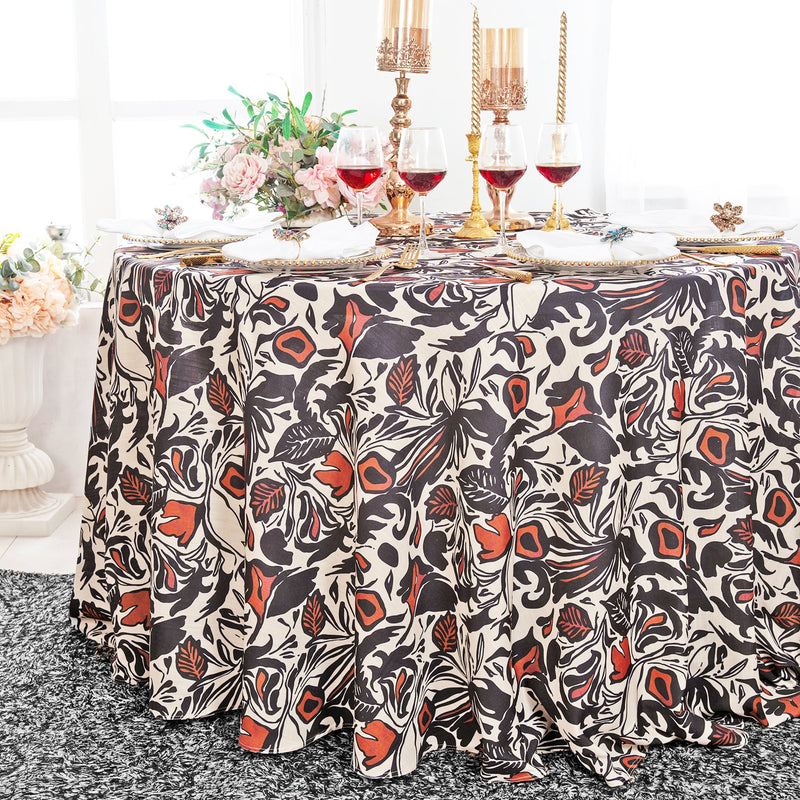 Round Faux Linen Tablecloth 120" Burnt Sienna