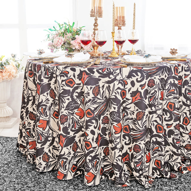 Round Faux Linen Tablecloth 120" Burnt Sienna