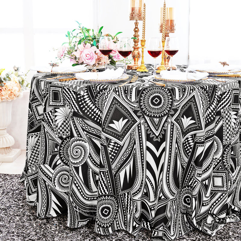 Round Faux Linen Tablecloth 120" Fractal