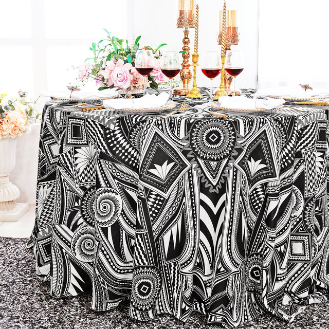 Round Faux Linen Tablecloth 132" Fractal