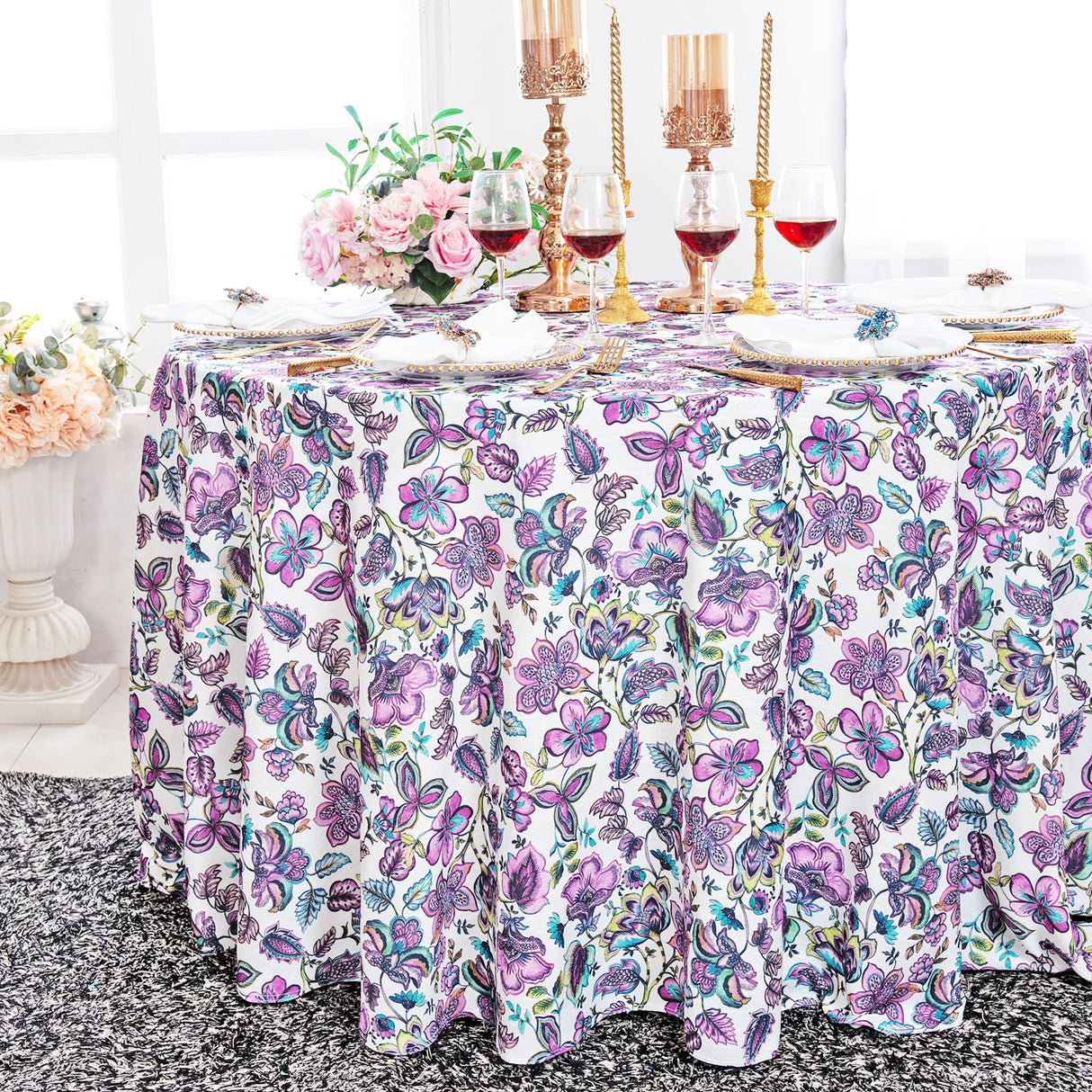 Round Faux Linen Tablecloth 120" Italian Anemone