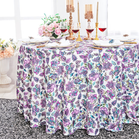 Round Faux Linen Tablecloth 120" Italian Anemone