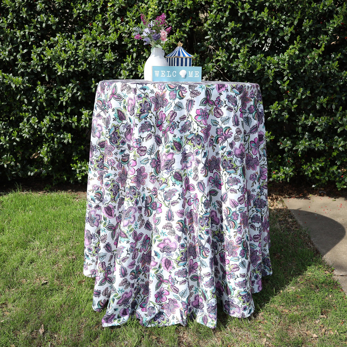 Round Faux Linen Tablecloth 120" Italian Anemone